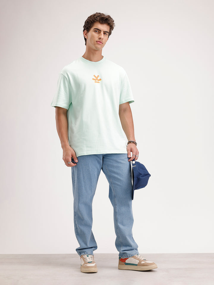 Oversized Back Printed T-Shirt  | Light Blue