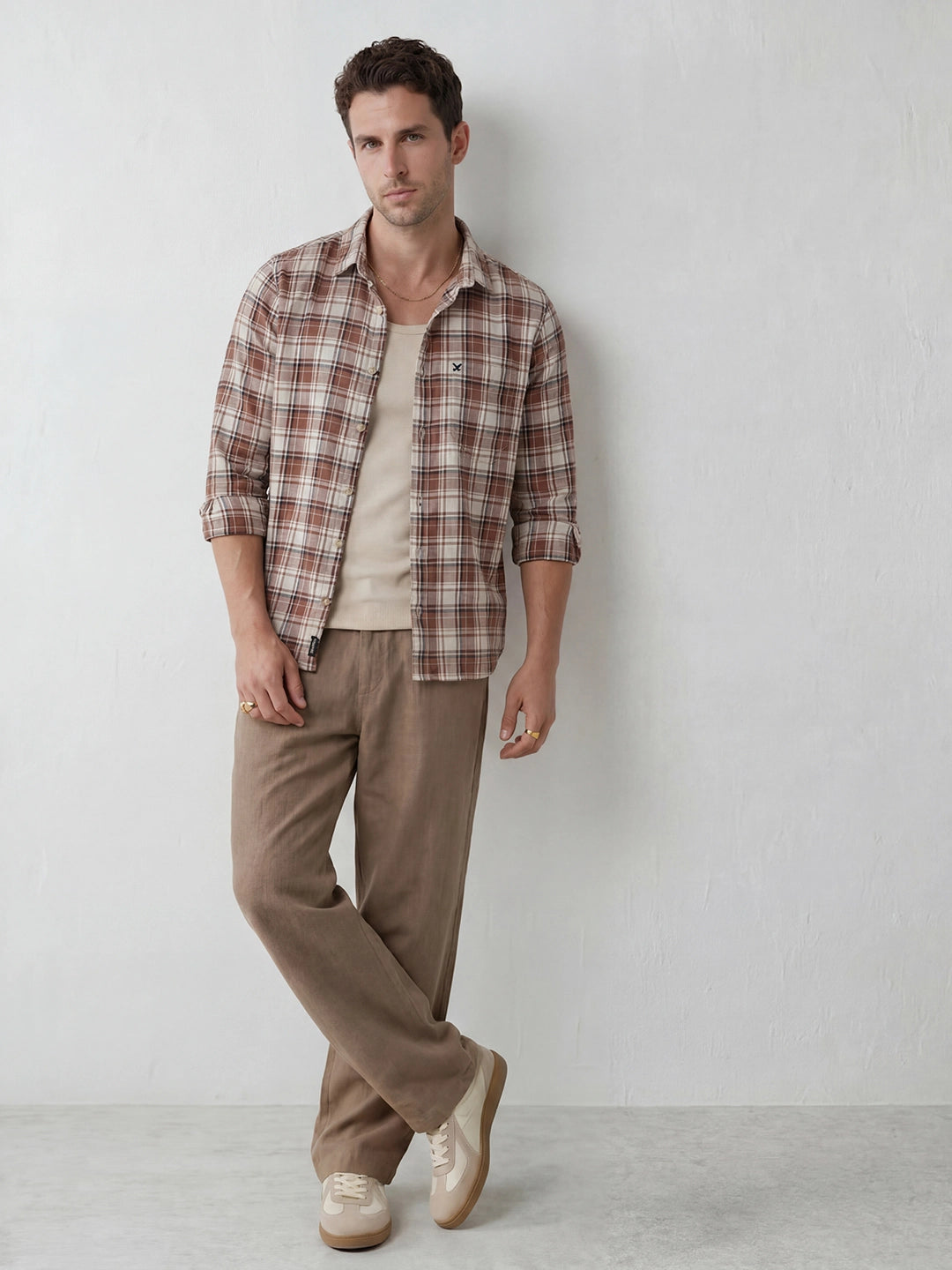 Slim Fit Checkered Shirt | Brown
