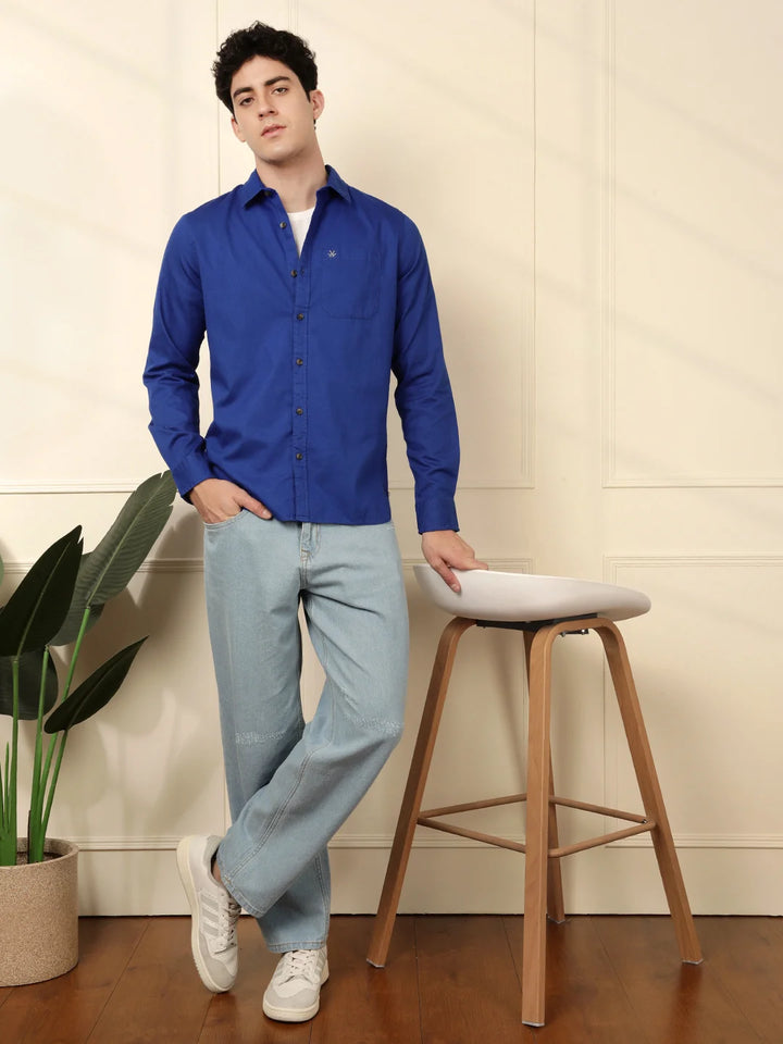 Solid Blue Regular Fit Shirt