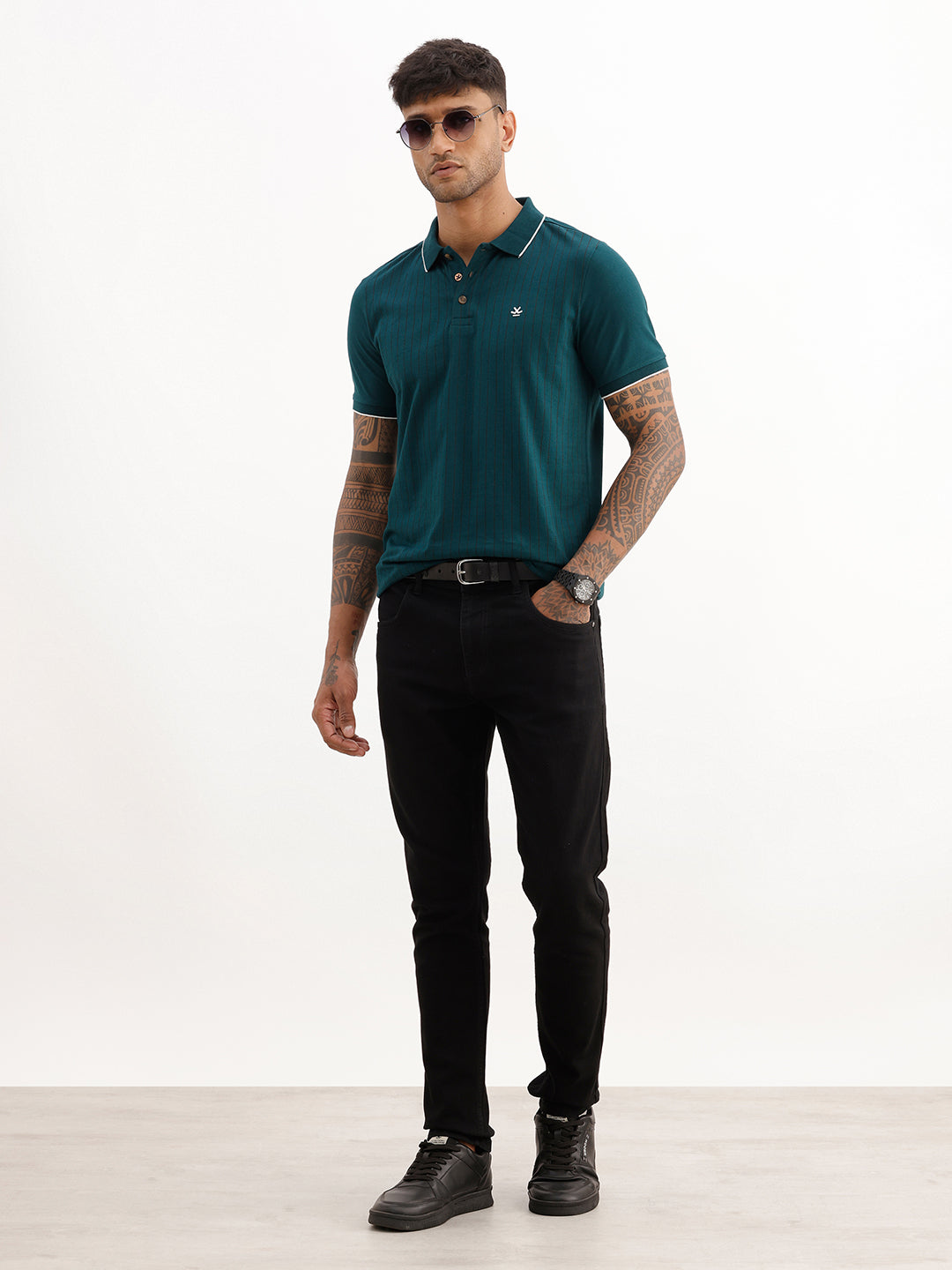 Placement Printed Tipping Collar Polo T-Shirt | Teal