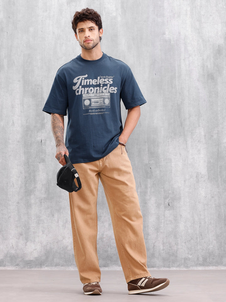 Retro Radio Grpahic Pritned Oversized Fit Tshirt | Blue