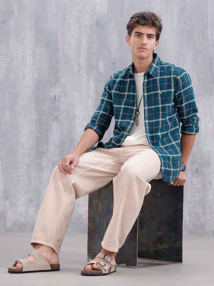 Men's Casual Checkered Pattern Shirt | Olive