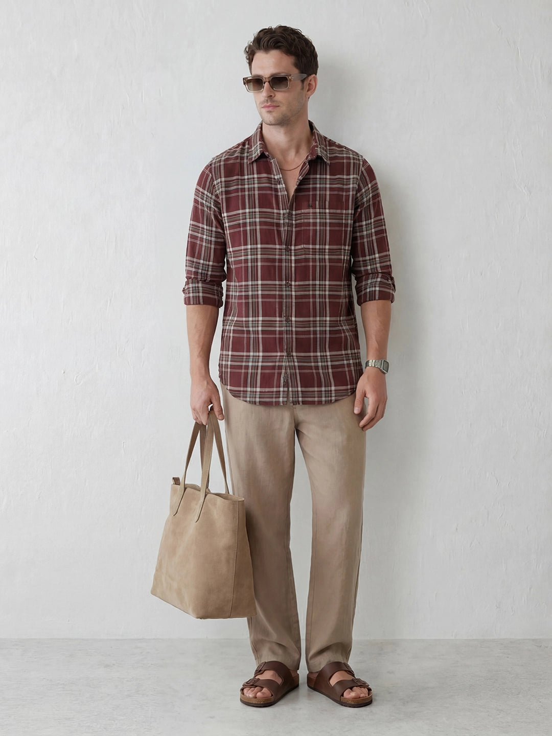 Slim Fit Checkered Shirt | Maroon