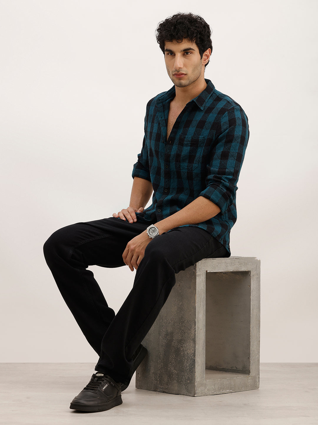 Classic Slim Fit Checkered Shirt | Teal