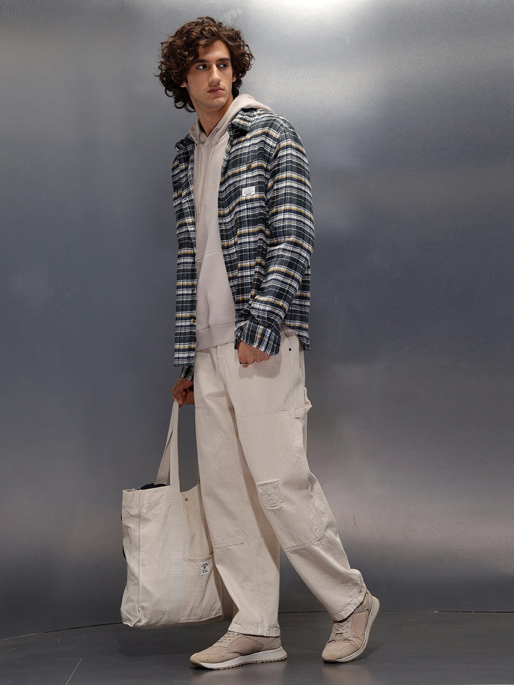 Patch Pocket Comfort Fit Checkered Pattern Shirt With Branding | Blue