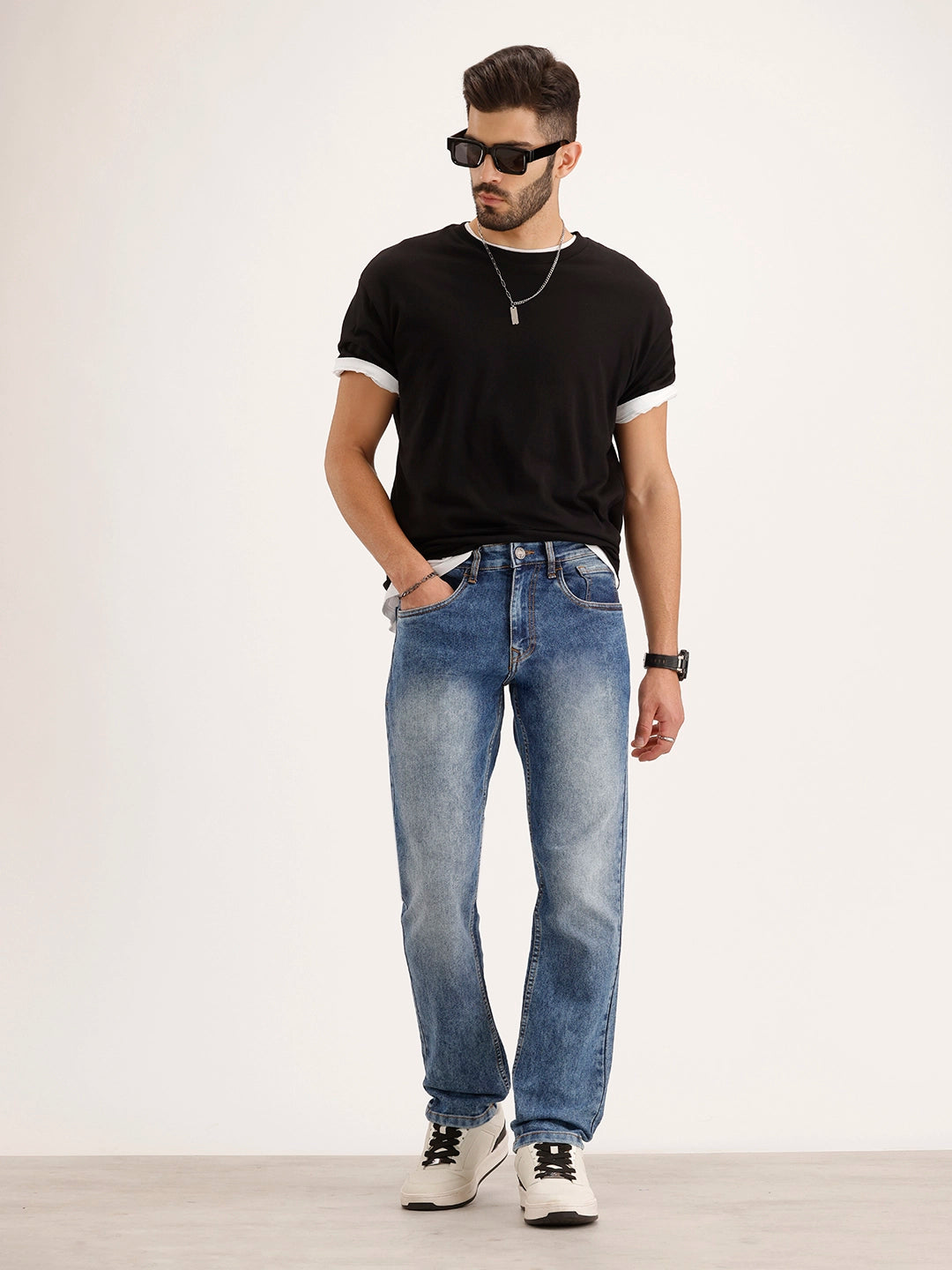 Relaxed Fit Faded Denim Jeans | Light Blue