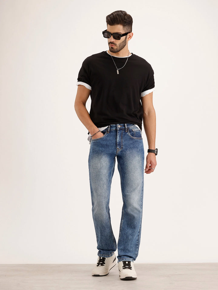 Relaxed Fit Faded Denim Jeans | Light Blue