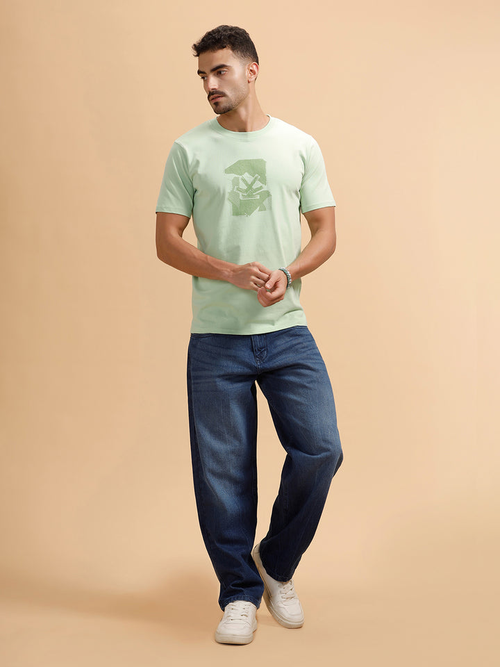 Sketched Logo Printed T-Shirt | Light Green