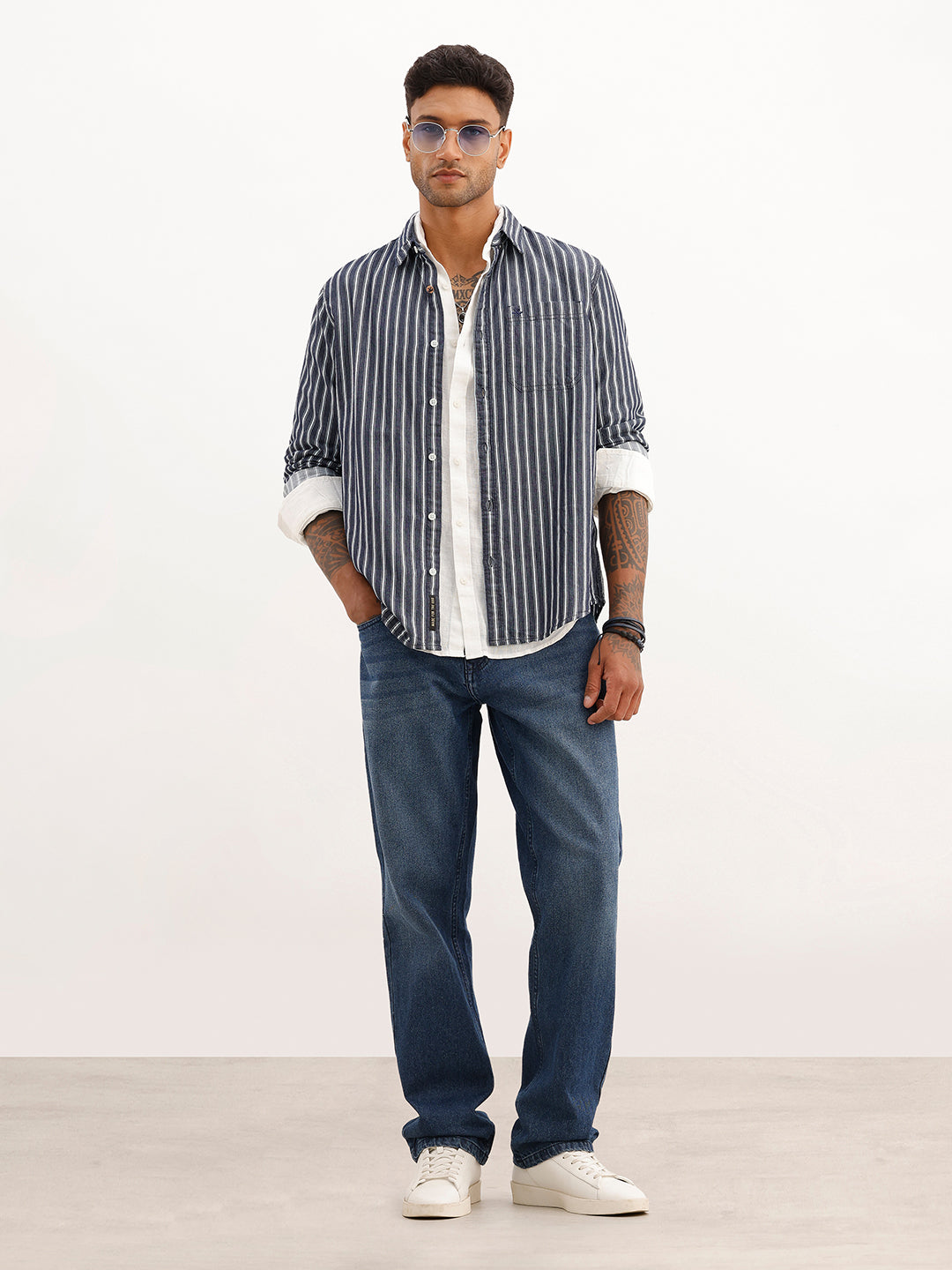 Regular Fit Striped Full Sleeve Shirt | Blue