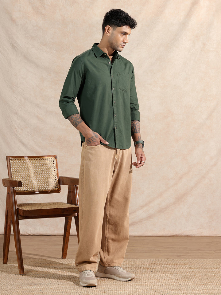 Cotton Slub Solid Shirt | Olive