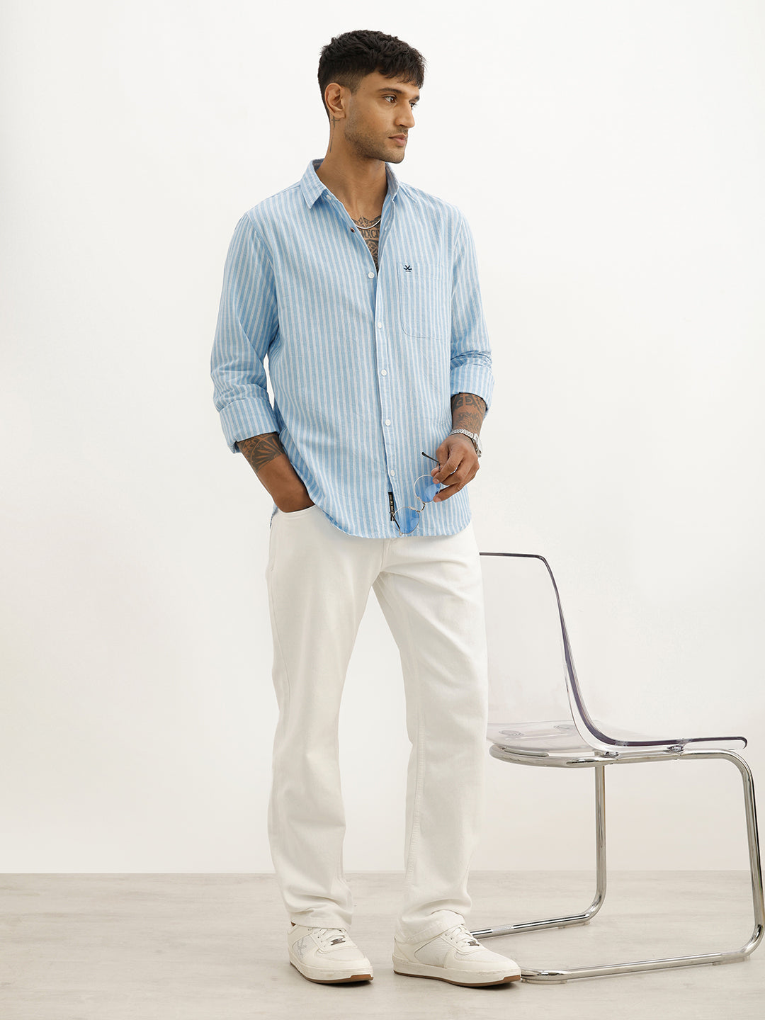 Classic Slim Fit Striped Shirt | Blue