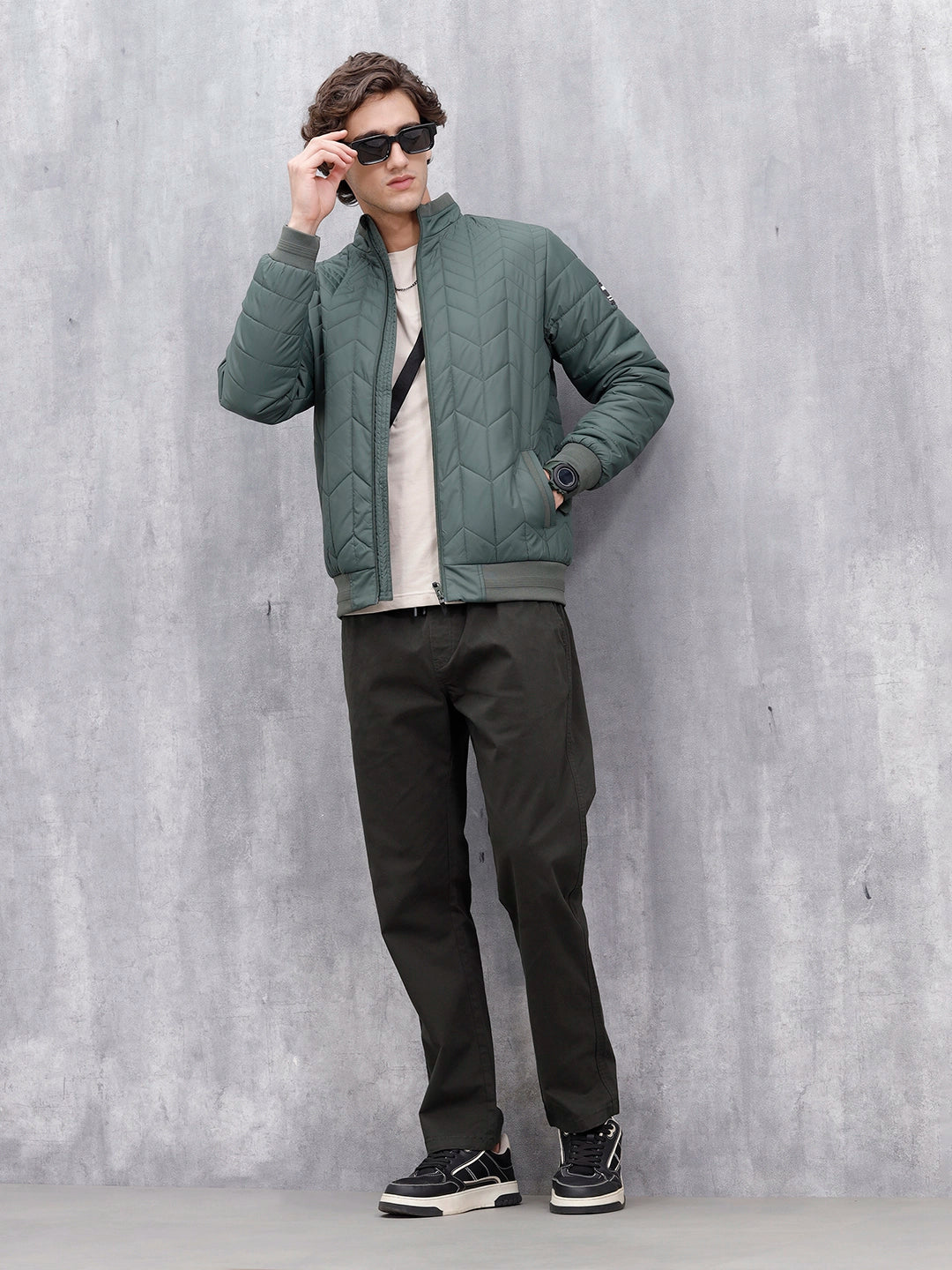 Men's Quilted Zip-Up Puffer Jacket | Dark Green