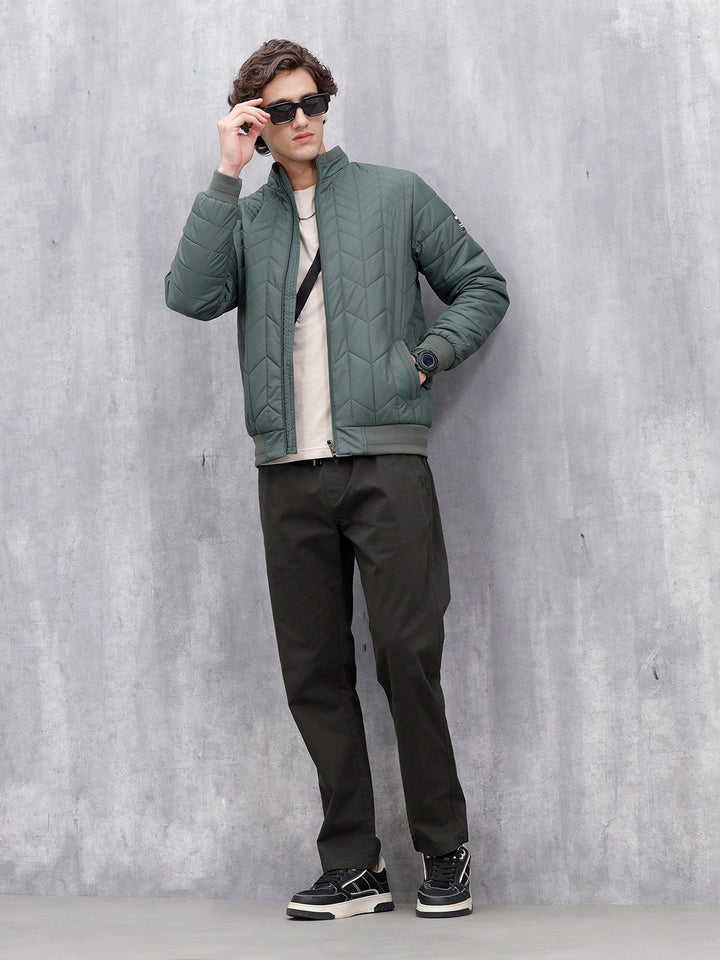 Men's Quilted Zip-Up Puffer Jacket | Dark Green
