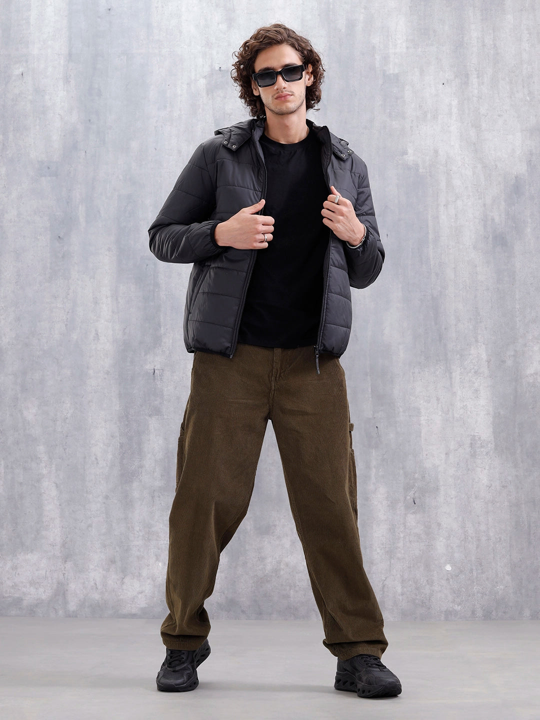Men's Casual Regular Fit Hooded Puffer Jacker | Black