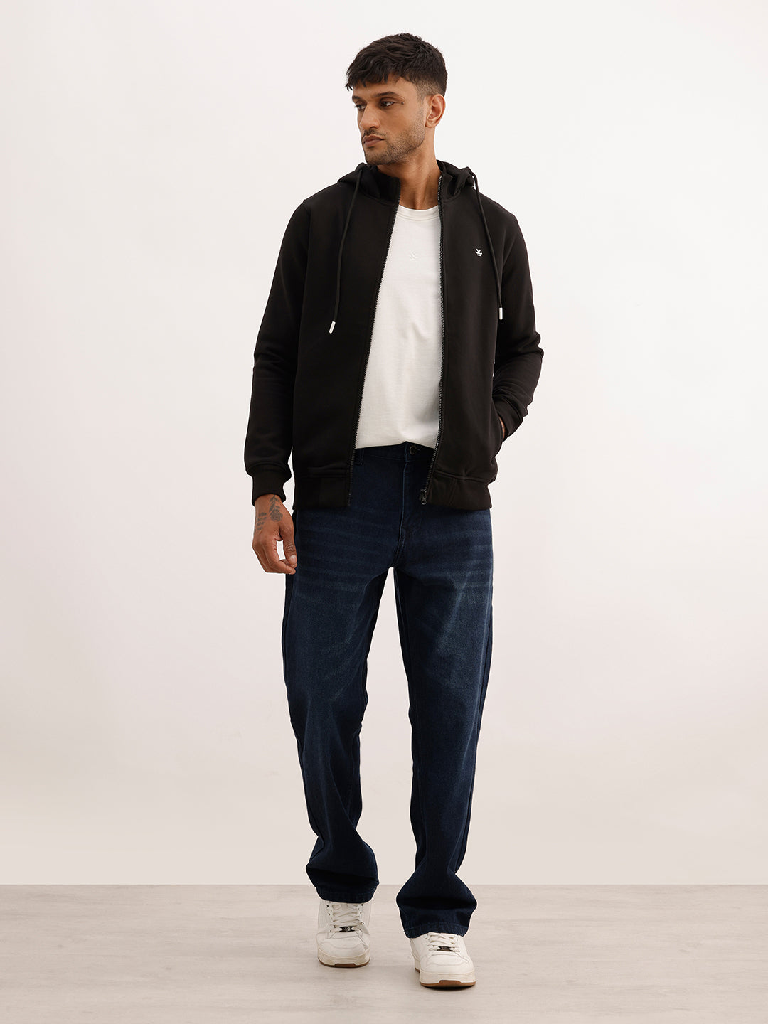 Solid Placement Printed Hooded Sweatshirt | Black | WLSS1400