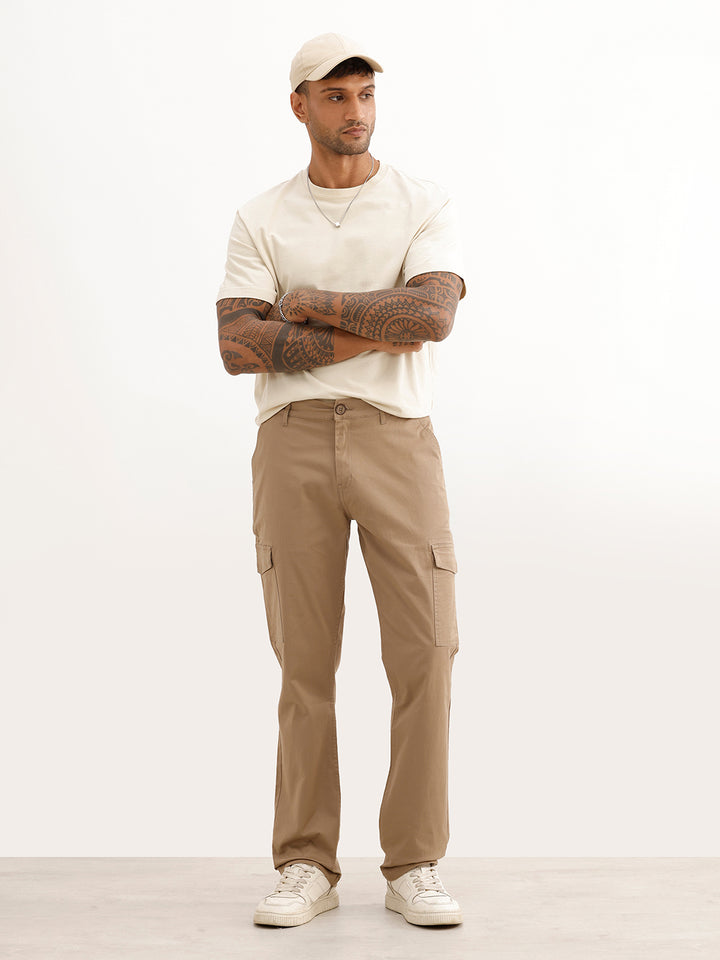 Solid Straight Fit Cargo Trouser | Khaki