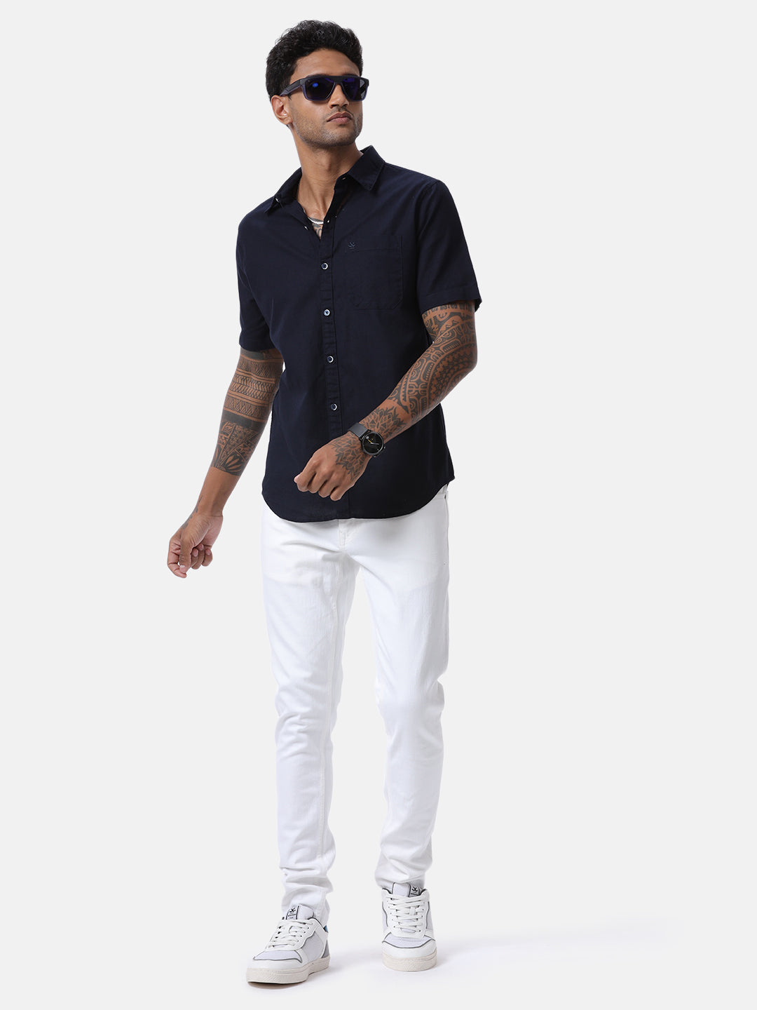 Navy Chic Half Sleeve Shirt