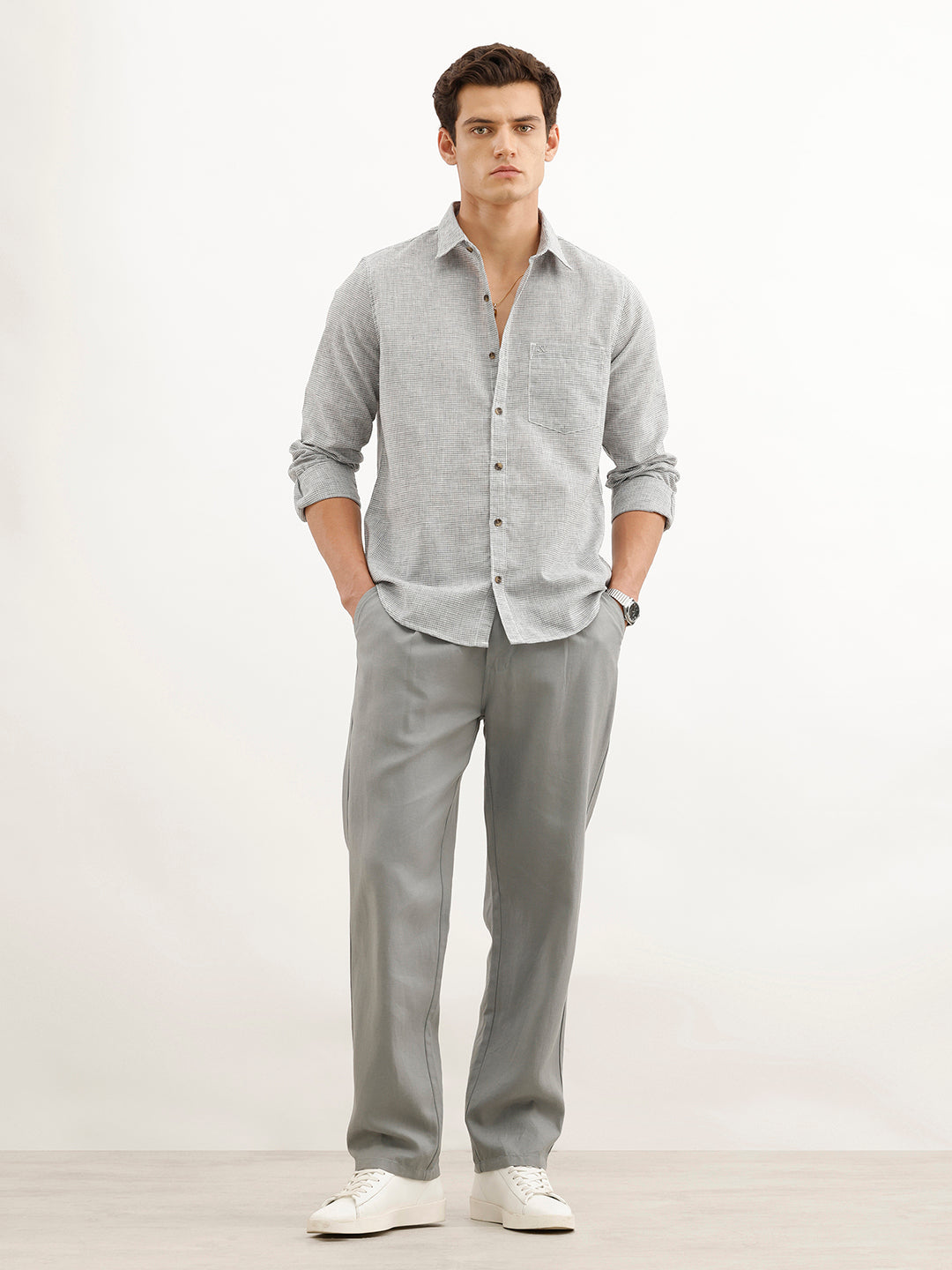 Regular Fit Checkered Shirt  | Grey