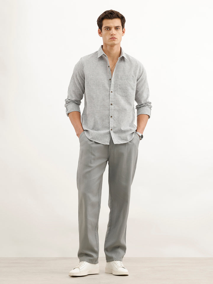 Regular Fit Checkered Shirt  | Grey