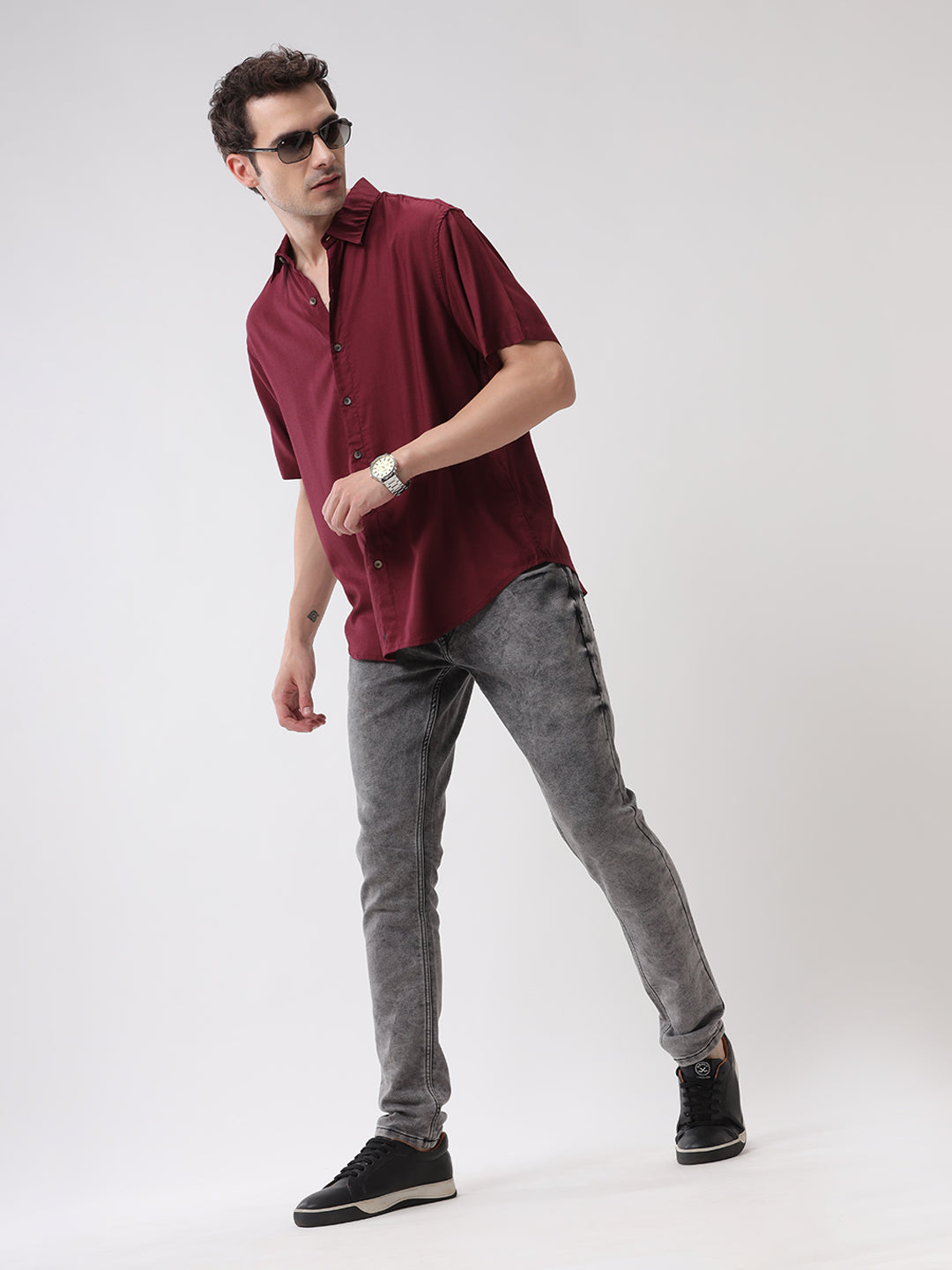 Solid Wine Viscose Shirt