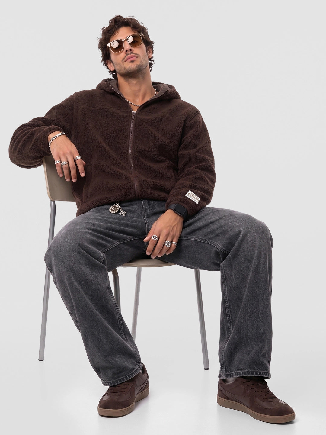 Oversized Sherpa Hooded Jacket | Brown | WTJK6462M
