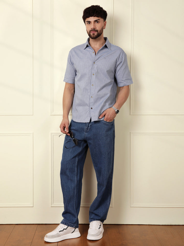 Classic Textured Stripes Shirt | Light Blue