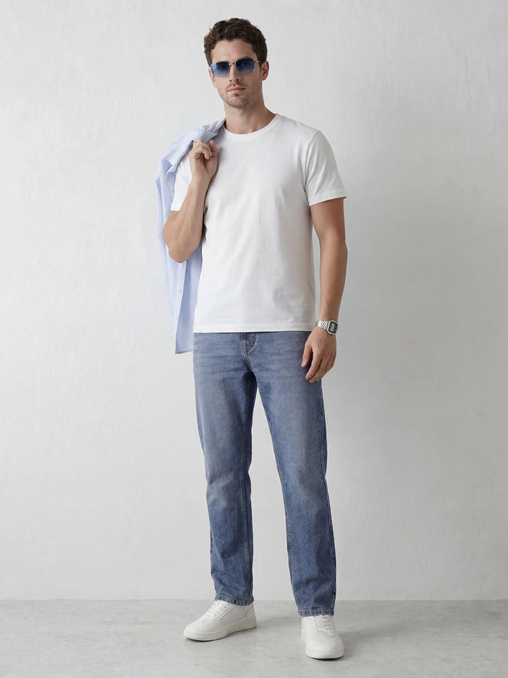 Anti Fit Printed Denim Jeans | Light Blue