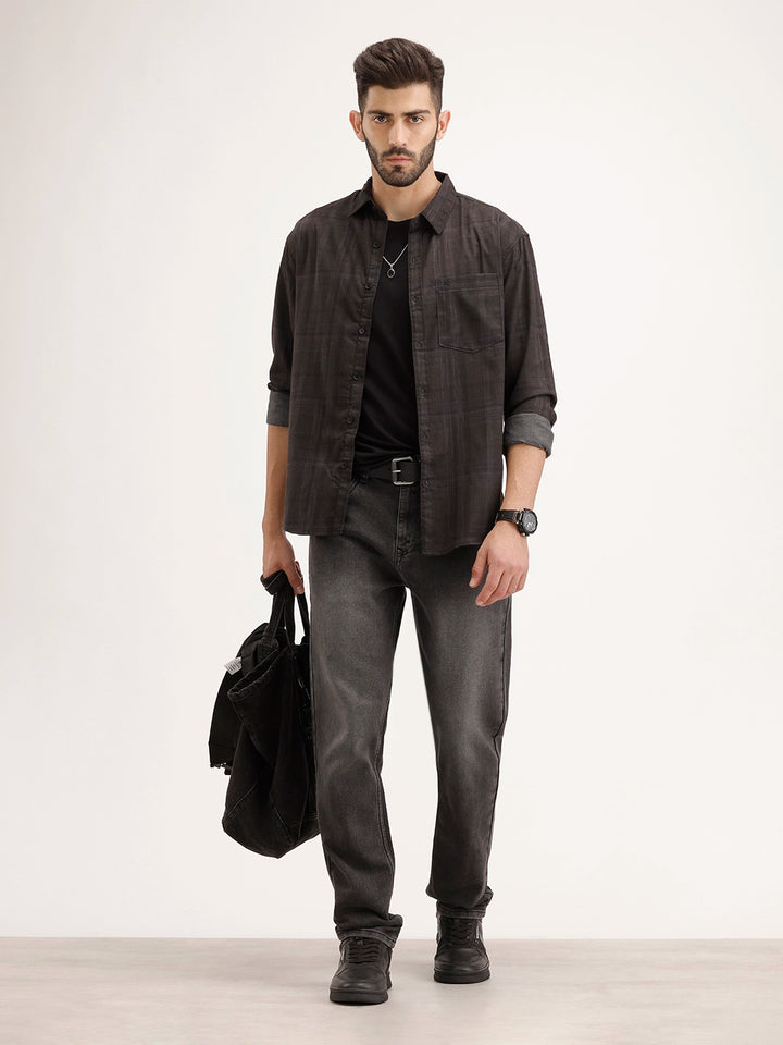 Comfort Fit Checekred Shirt | Black