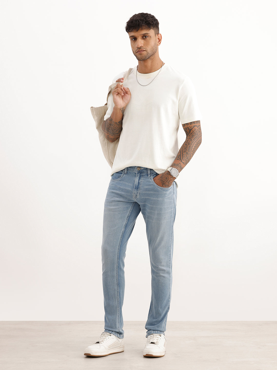 Washed Slim Fit Denim Jeans | Light Blue