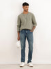 Textured Slim Fit Full Sleeve T-Shirt | Green