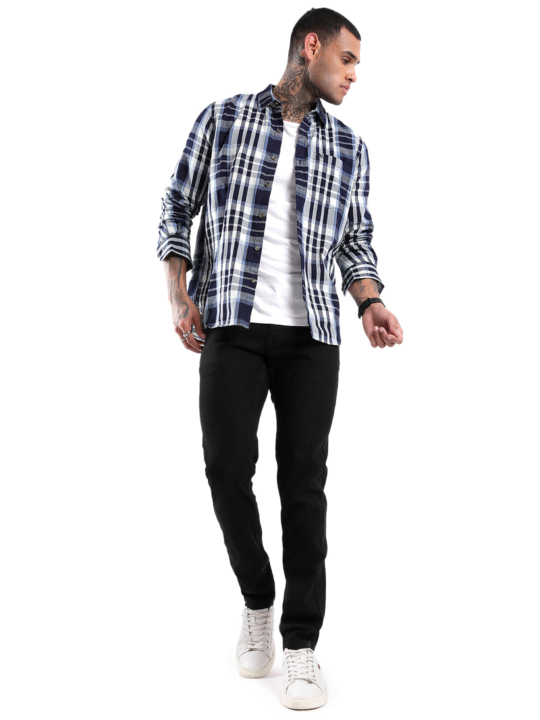 Beige-Navy Checked Shirt