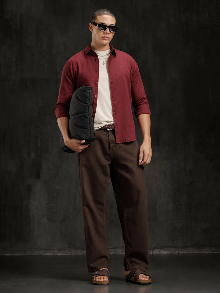 Solid Linen Blend Shirt | Wine