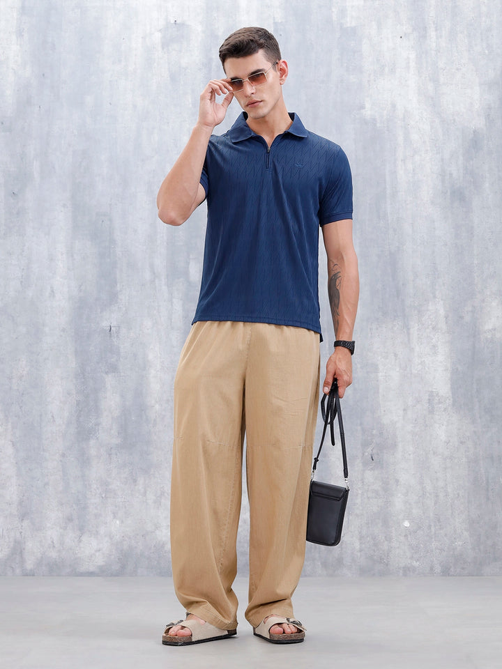 Classic Textured Men's Polo T-shirt | Navy Blue