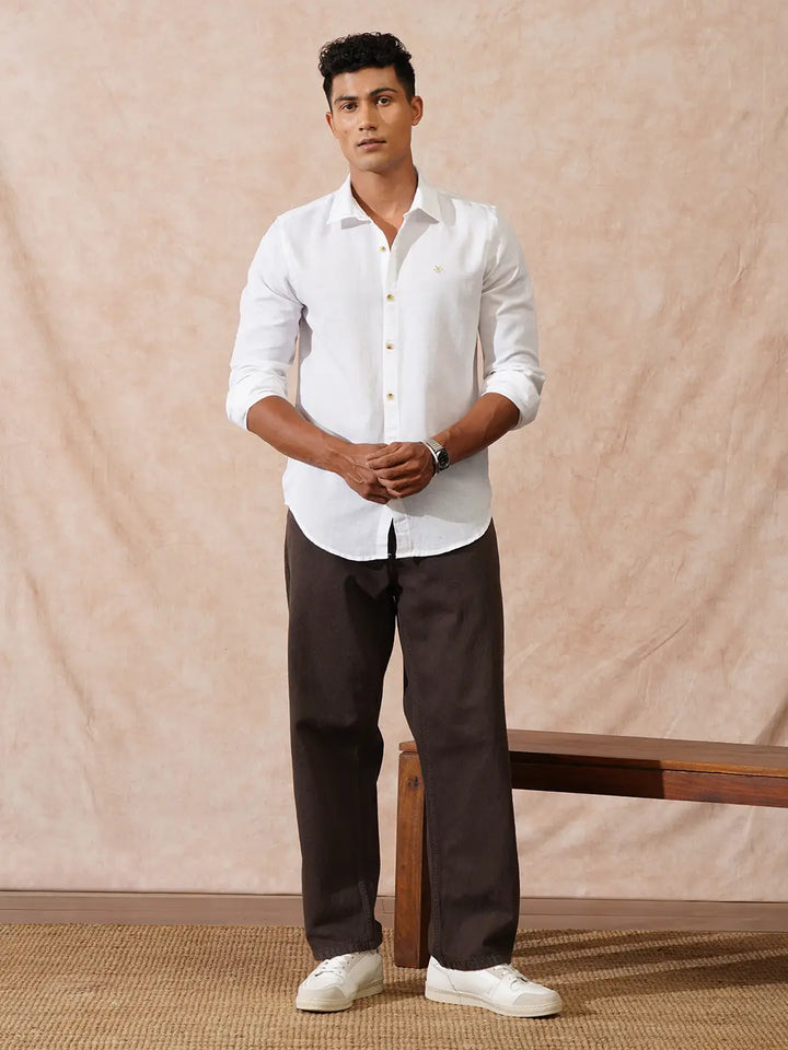 Cotton Linen Slim Fit Shirt | White