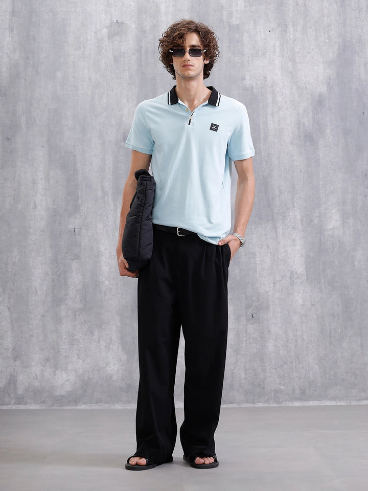 Contrast Collar Tipping Polo T-Shirt | Light Blue