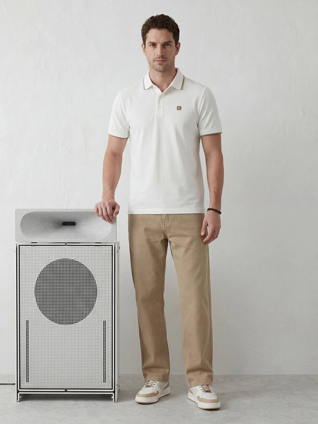 Solid Tipping Collar Polo T-Shirt | White