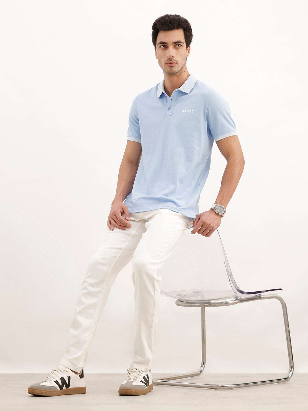 Slim Fit Contrast Collar Polo T-Shirt | Light Blue