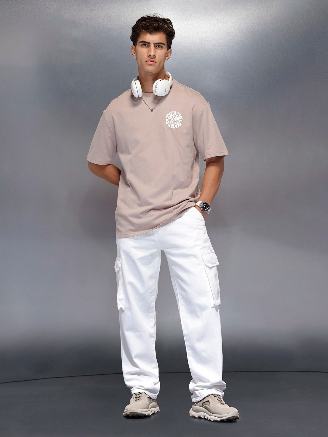 Men’s oversized graphic tee | Beige