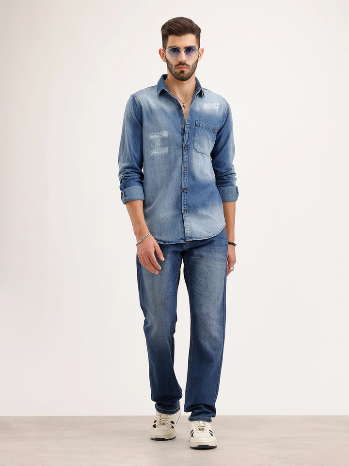 Regular Fit Faded Denim Shirt | Light Blue