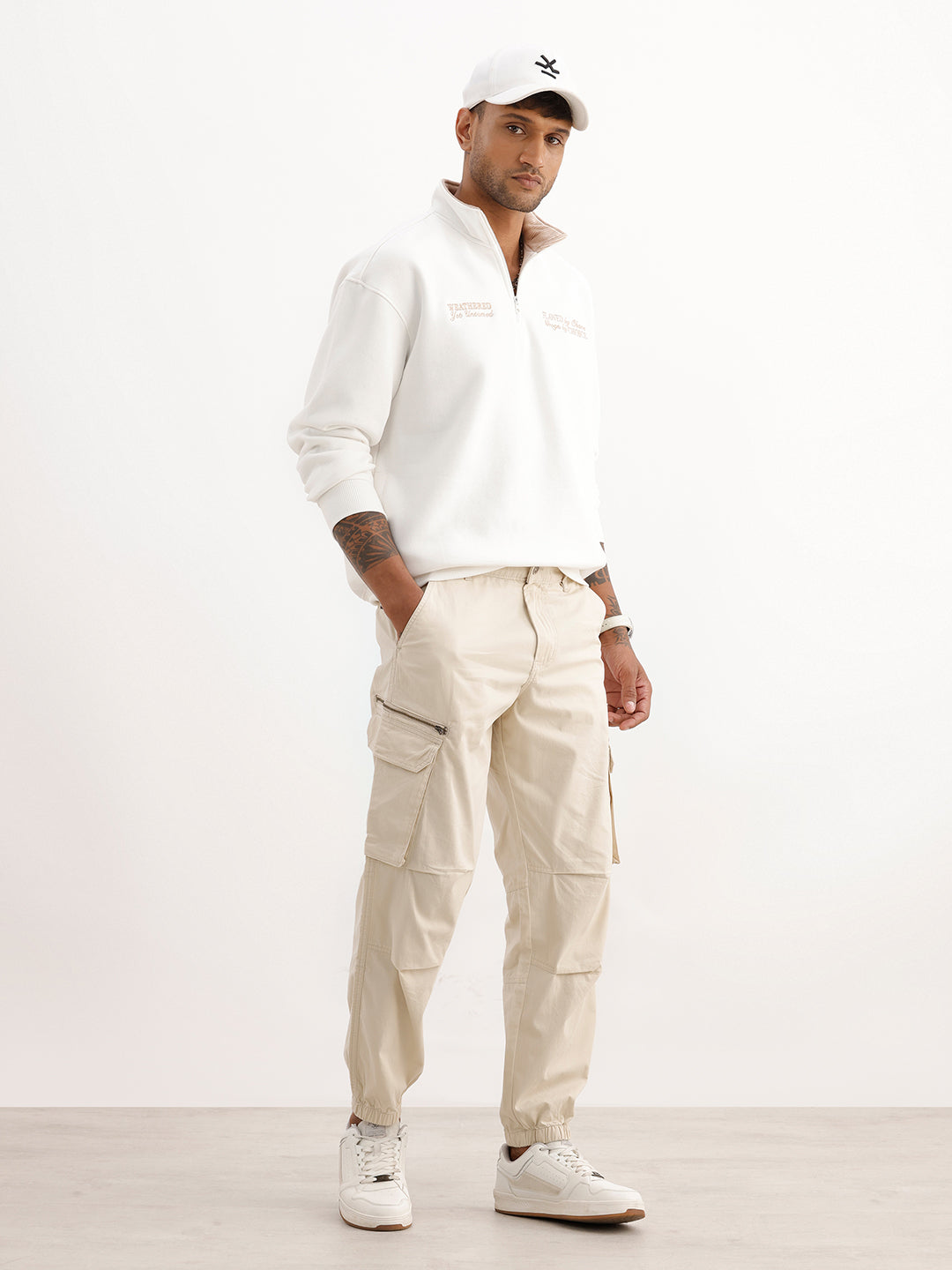 Solid Loose Fit Cargo Trouser | Beige