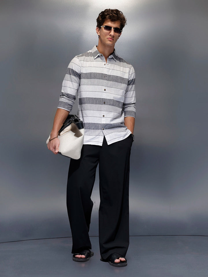 Men's Casual Striped Shirt   |  Off White