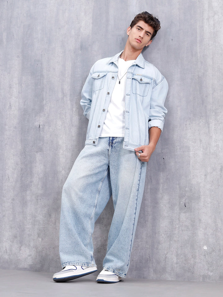 Men’s Solid Casual Denim Jacket | Blue