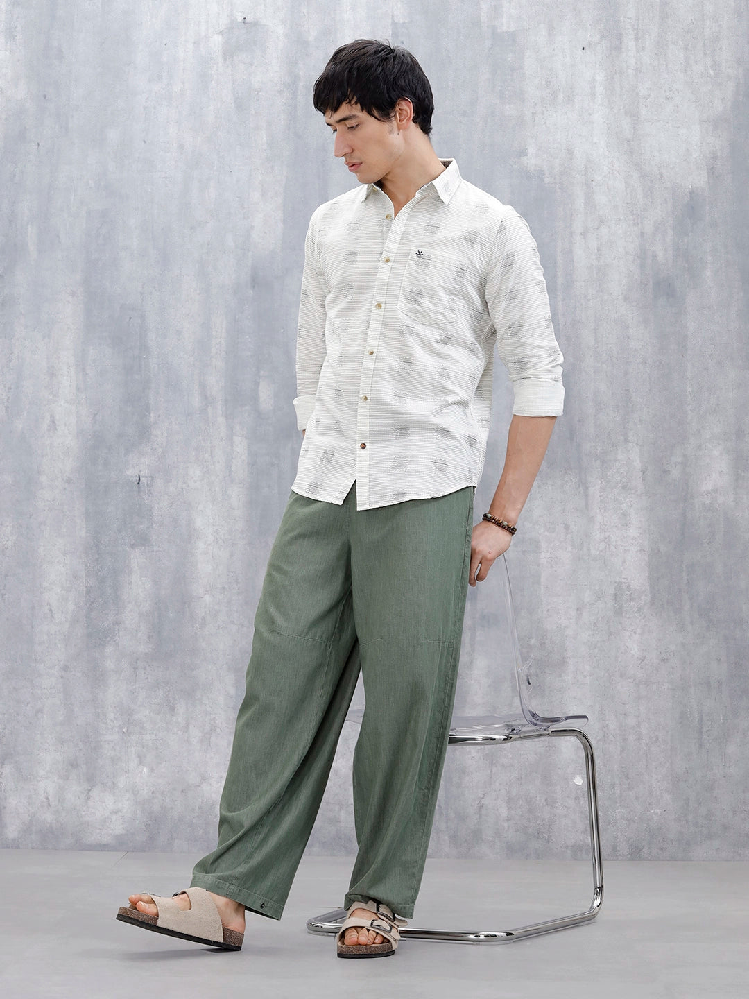 Printed Men's Casual Slim Fit Shirt | Off White