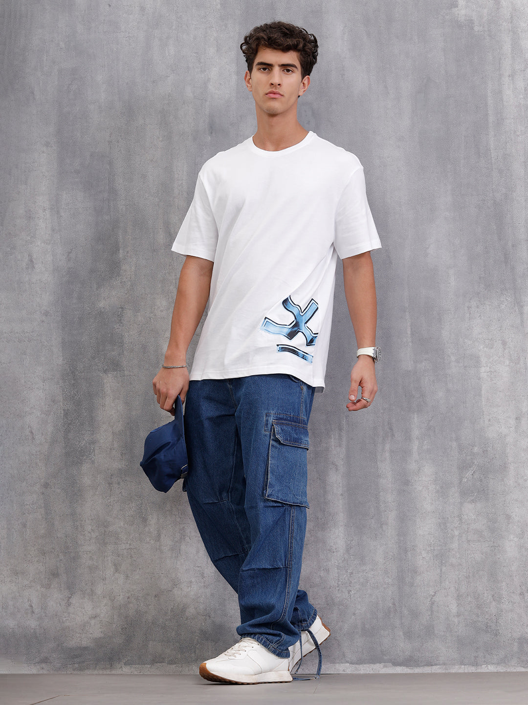 Placement Printed Oversized Fit Cotton T-Shirt | White
