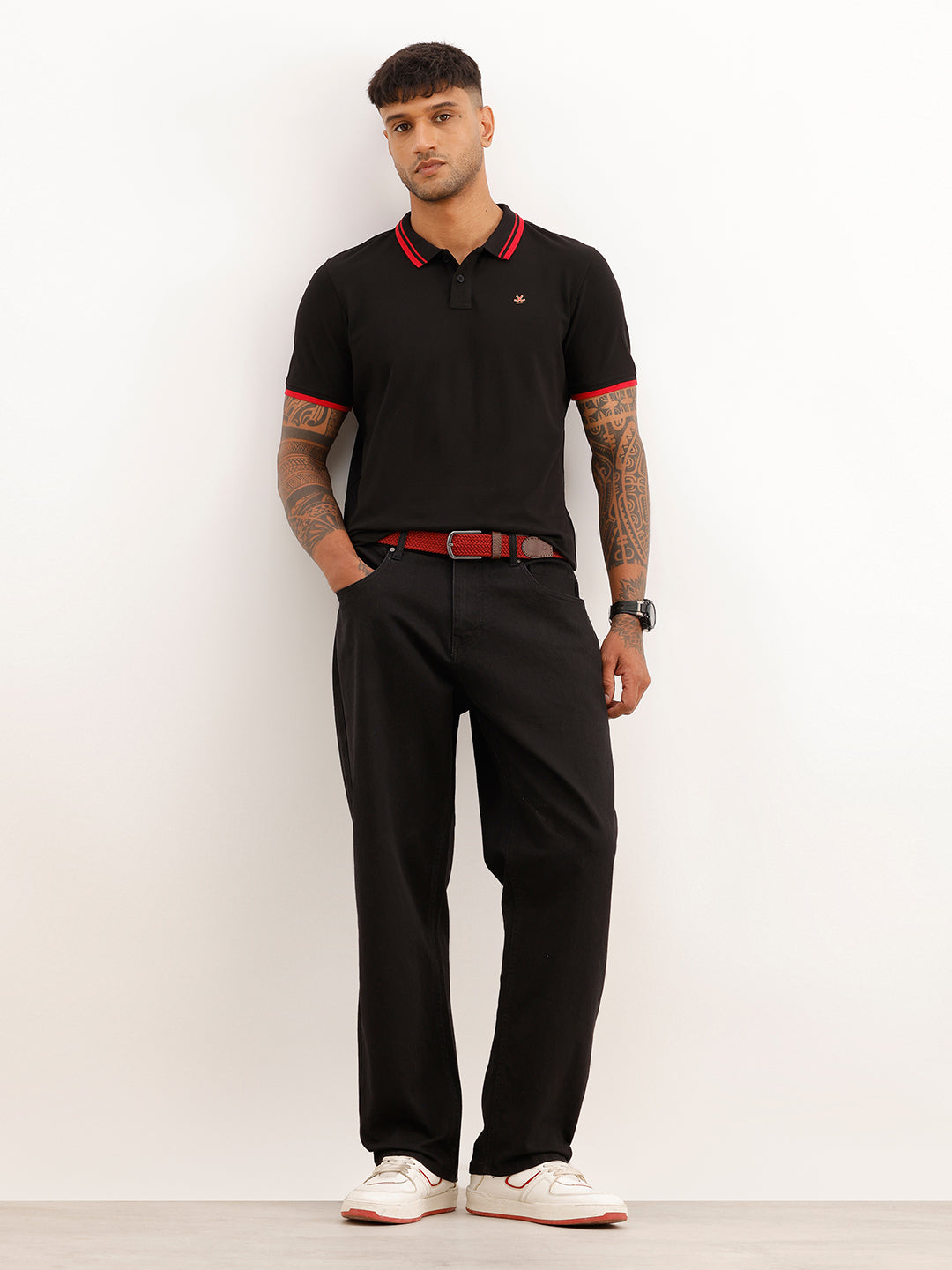 Regular Fit Tipping Collar Polo T-Shirt | Black