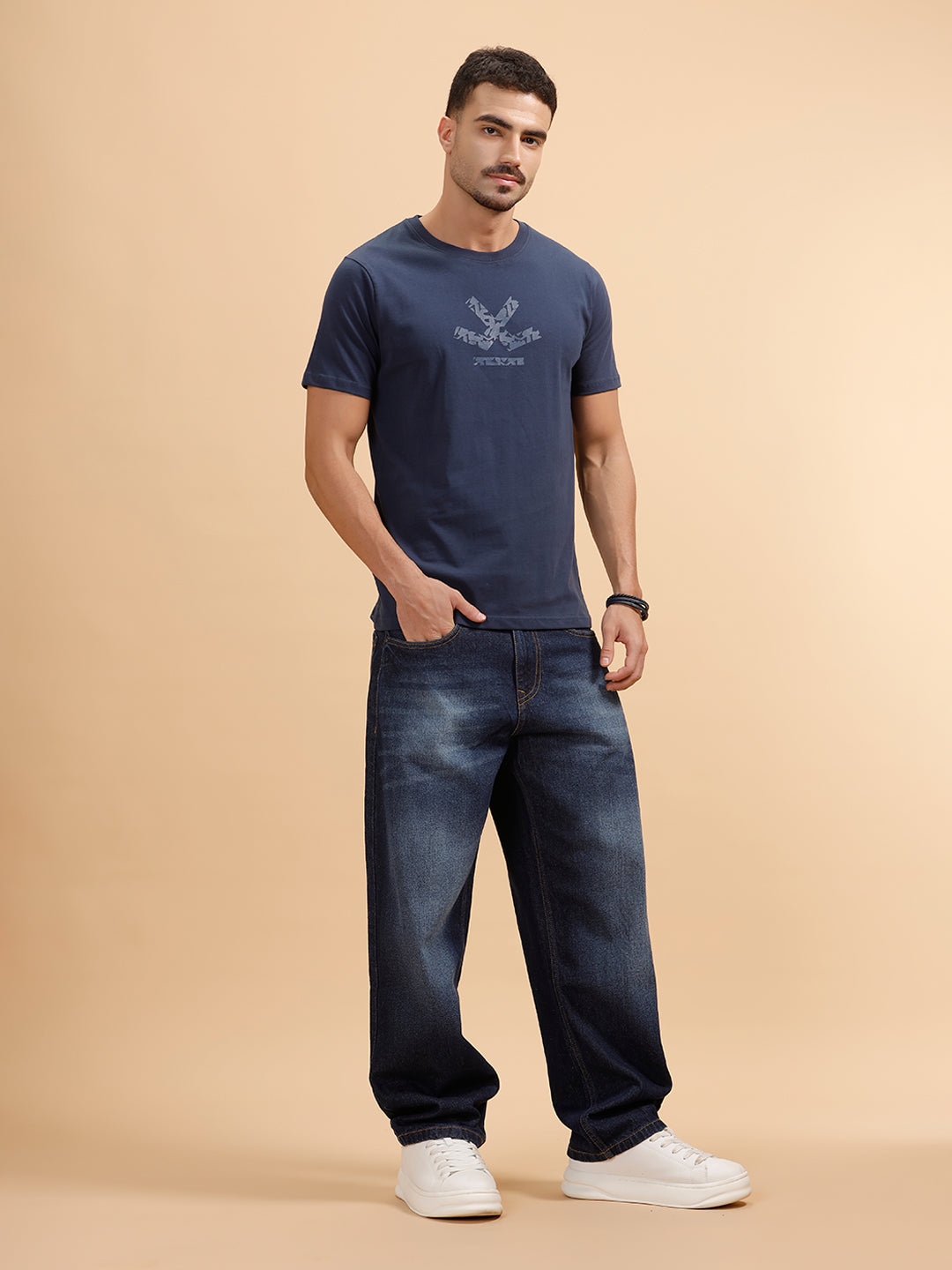 Tonal Logo Printed Slim Fit T-Shirt | Navy