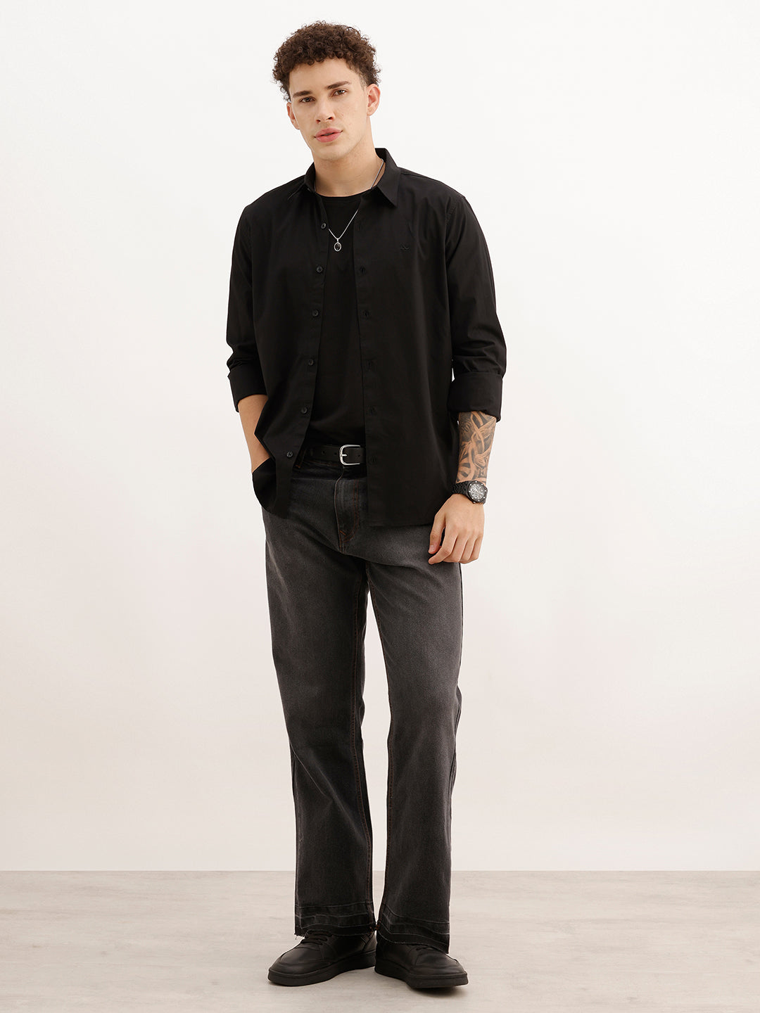 Solid Slim Fit Full Sleeve Shirt | Black | WSH02FSSL0315S