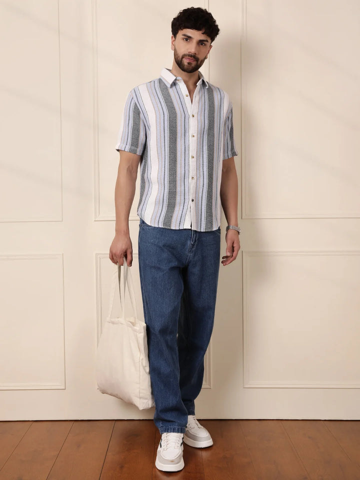 Textured Stripes Comfort Fit Shirt | Blue