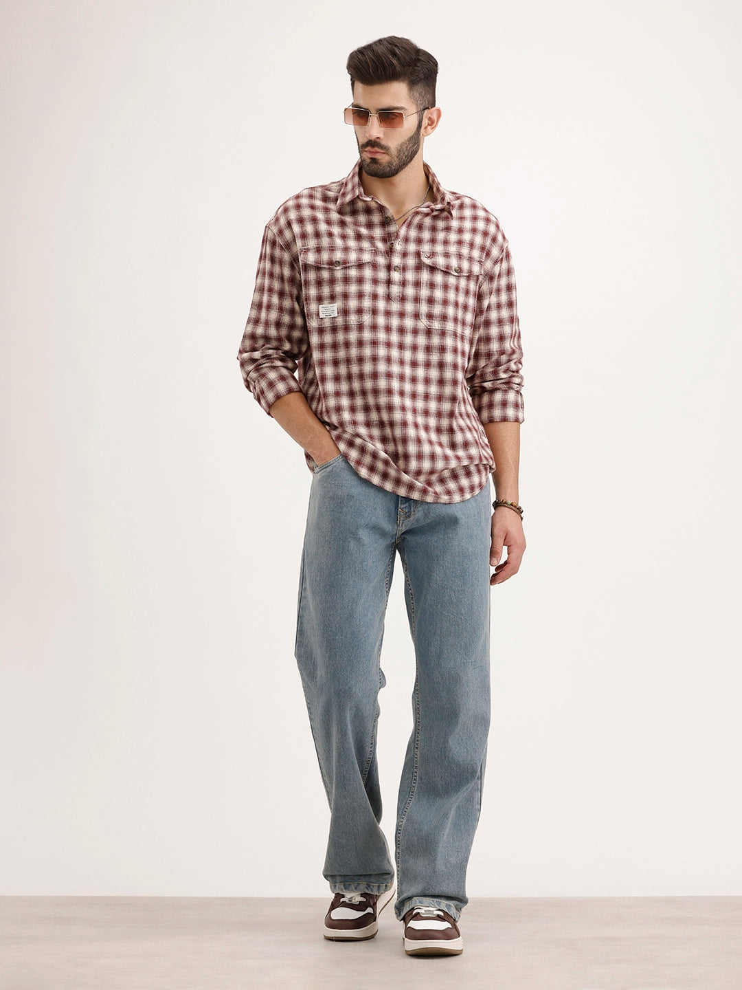 Oversized Fit Double Pocket Shirt | Red