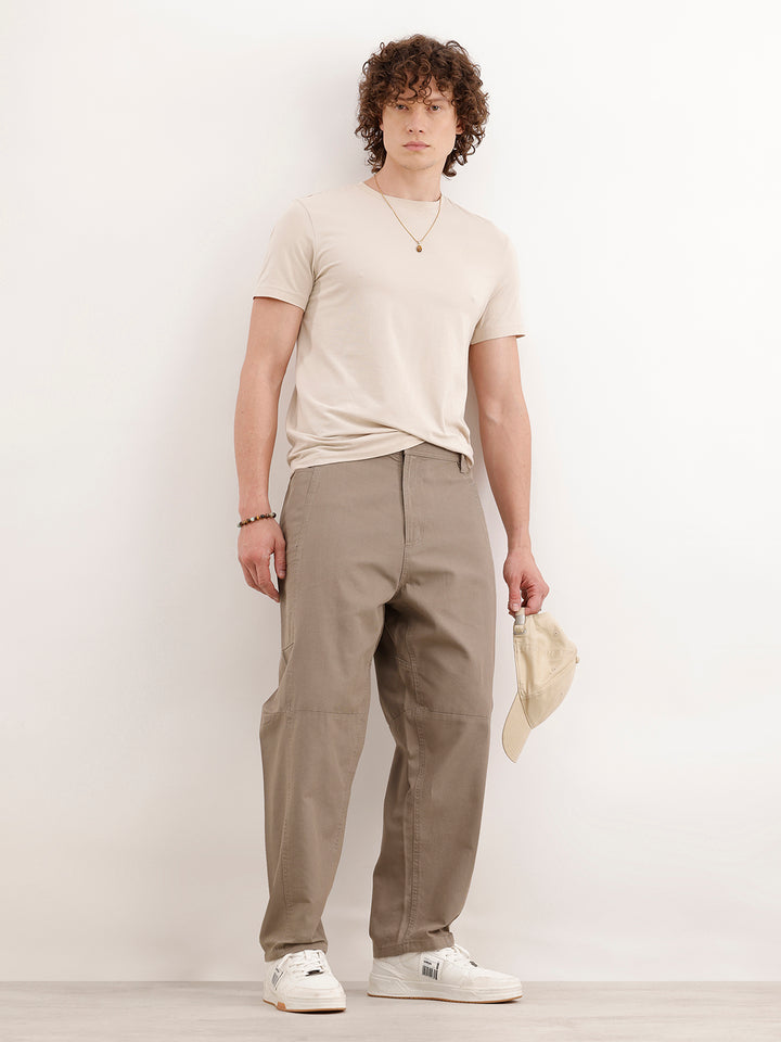 Barrel Fit Cut & Sew Trousers  | Khaki